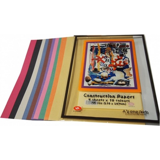 Azone Construction Papers 10Colour (40 Sheets) 90gsm A4